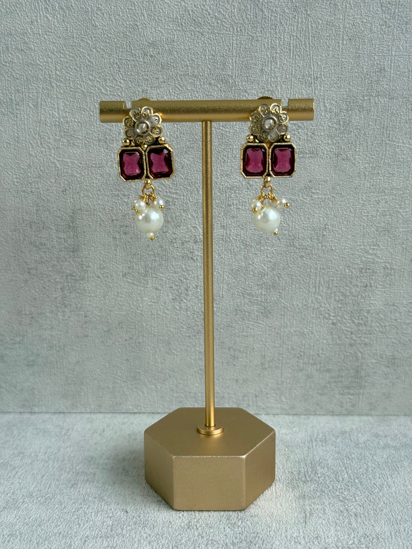 Ayura Designs Padma Necklace Set with Earrings – Multicolour Stones with Pearl Drop Detailing