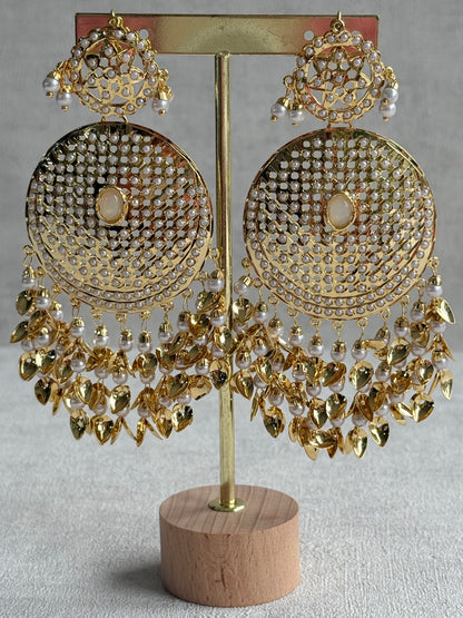 Ayura Designs Seerat Earrings – Ivory Gold Pippal Patti Design with Pearls