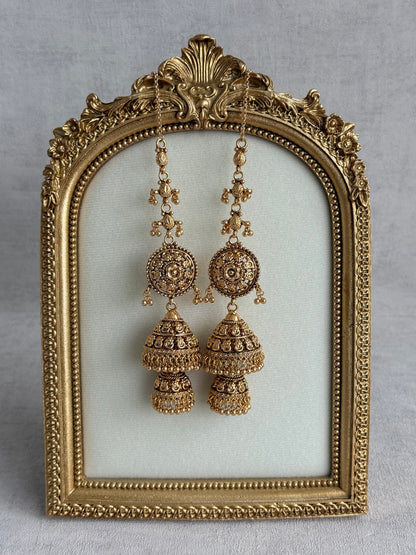 Ayura Designs Chhavi Sahare Jhumkis – Antique Gold Finish with Double Dome Design