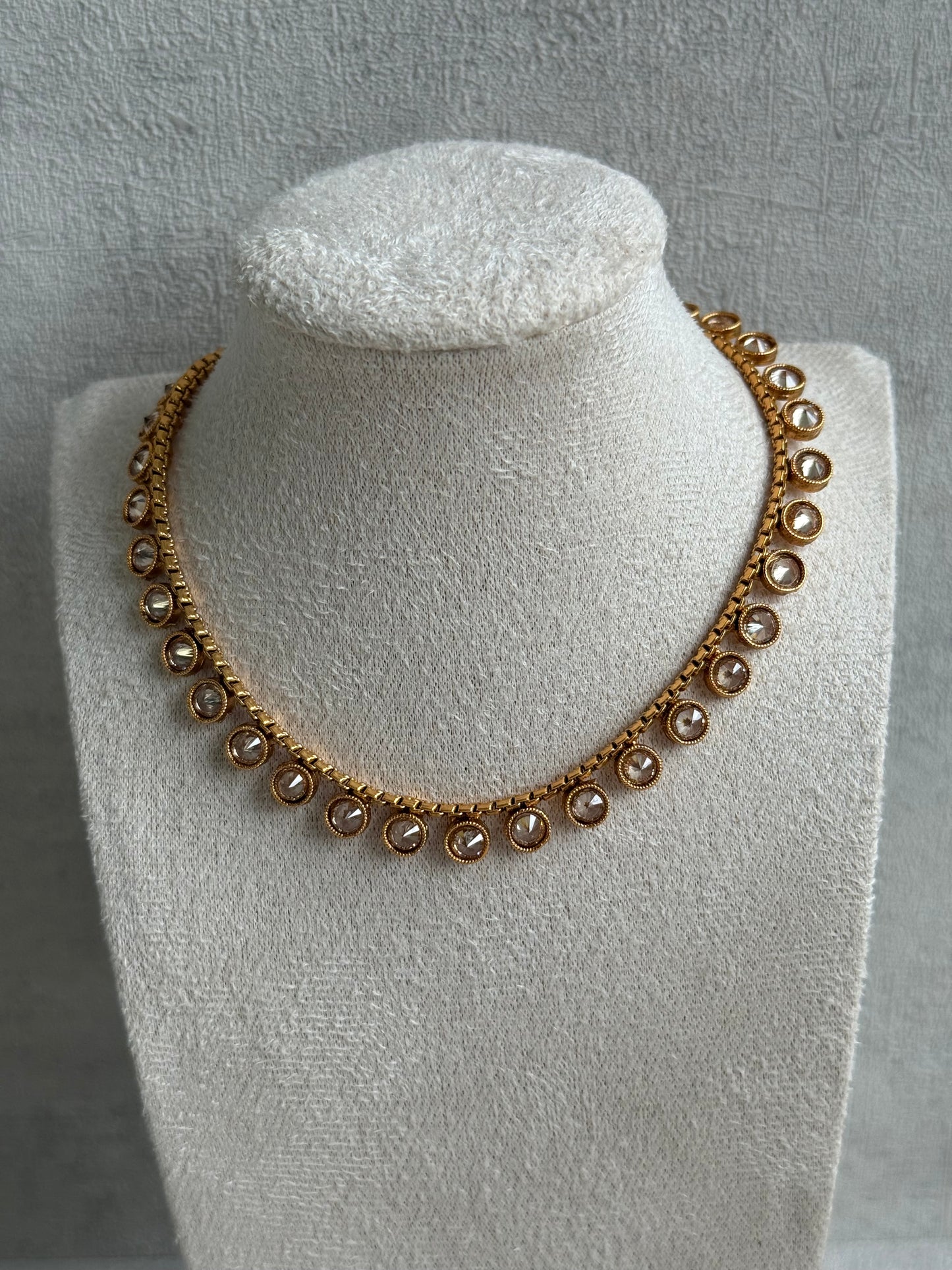 Ayura Designs Veni Set – Gold Necklace & Stud Earrings with Ruby & Champagne Mirror-Cut Polki Stones