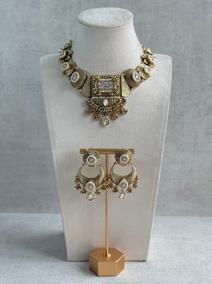 Ayura Designs Purvi Set – Necklace & Earrings with Antique Gold Filigree, Ivory & Pearl Detailing