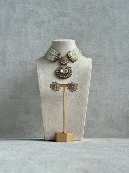 Ayura Designs Amaya Necklace Set with Studs – Antique Finish in Crystal Stones with Pearl Strands