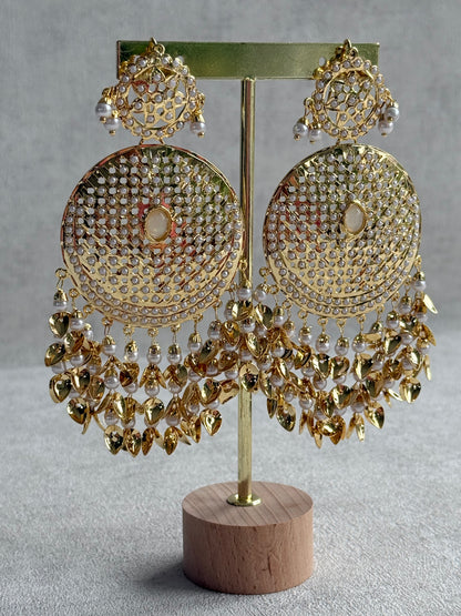 Ayura Designs Seerat Earrings – Ivory Gold Pippal Patti Design with Pearls