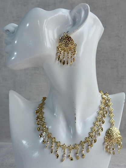 Ayura Designs Rupal Necklace Set with Earrings & Tikka – Gold Finish with Pearls & Pippal Patti Detailing