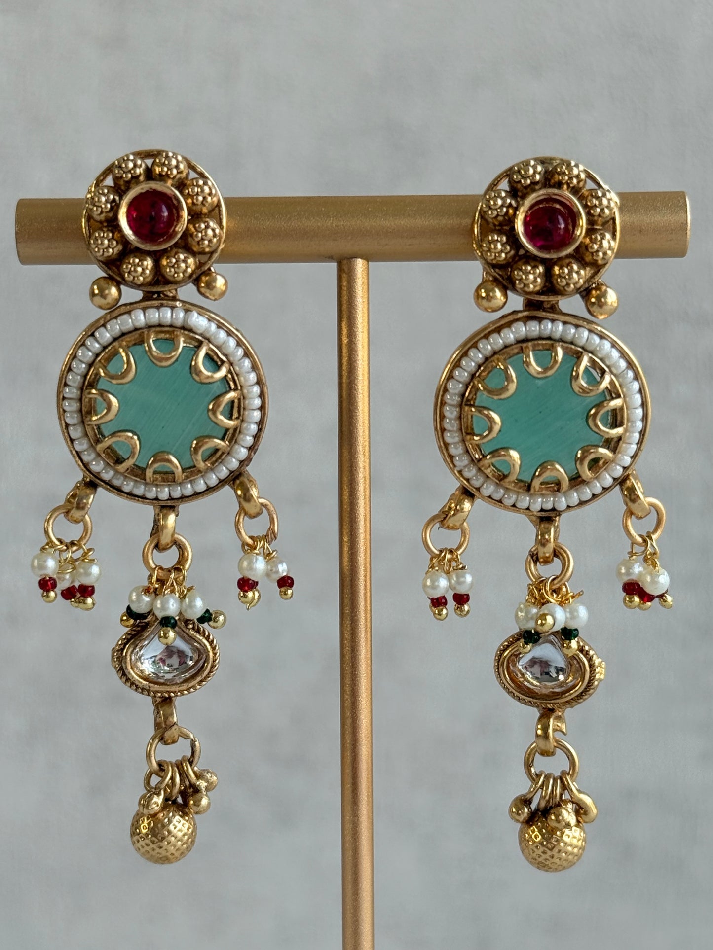 Ayura Designs Abira Necklace Set with Earrings – Kundan, Multicolour Stones, Pearl Detailing & Gold Finish