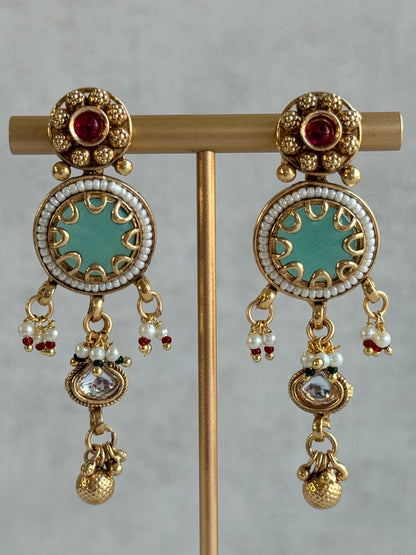 Ayura Designs Abira Necklace Set with Earrings – Kundan, Multicolour Stones, Pearl Detailing & Gold Finish