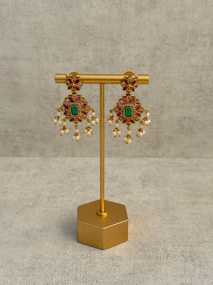 Ayura Designs Chahat Set – Necklace & Earrings with Rani Pink Meenakari, Kundan Stones, Emerald Accents & Pearl Detailing