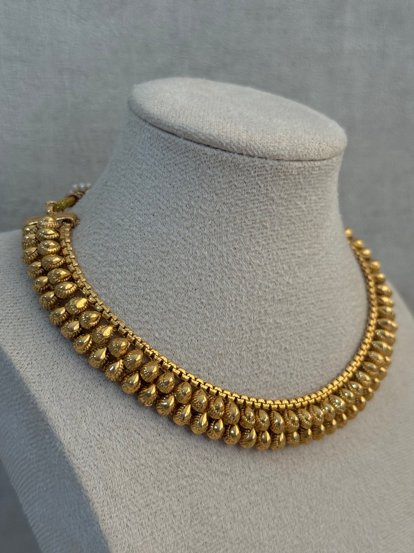 Ayura Designs Kanchan Set with Stud Earrings – Antique Gold Finish & Teardrop Detailing