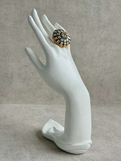 Ayura Designs Zaib Adjustable Ring – Mirror-Cut Stone with Green Enamel & Crystal Detailing