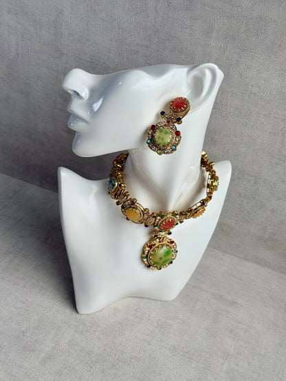 Ayura Designs Akira Set with Necklace & Earrings – Moissanite-Style Crystals with Multicolour Stone Detailing
