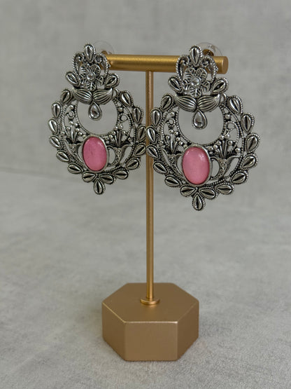 Ayura Designs Eila Earrings with Rose Pink Stone in Antique Silver Finish