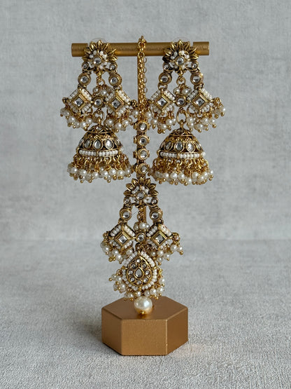 Ayura Designs Ania Tikka Set with Jhumkis – Pearl, Kundan & Gold Detailing