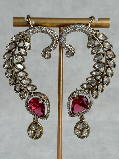 Ayura Designs Dvija Jhumkis – Ruby Pink Crystal Ear Cuff Earrings