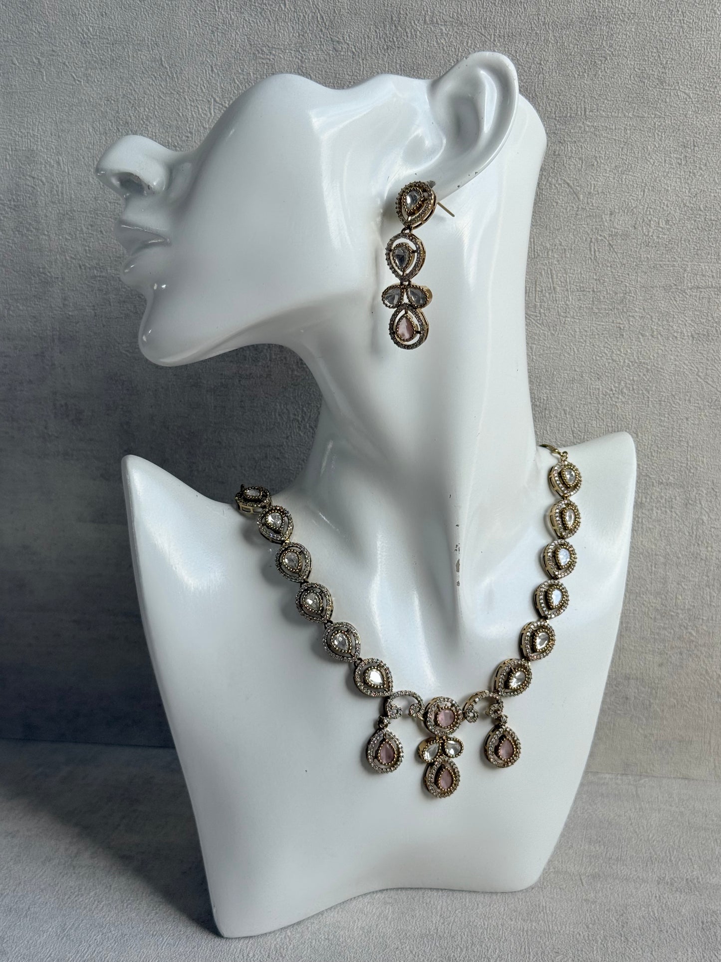 Ayura Designs Bianca Necklace Set with Earrings – Kundan, Blush Pink Stones, Crystals & Gold Finish