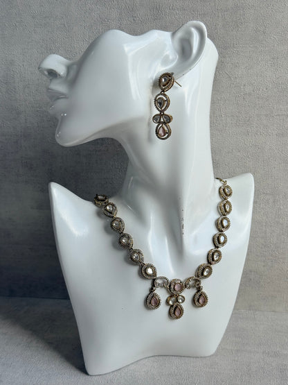 Ayura Designs Bianca Necklace Set with Earrings – Kundan, Blush Pink Stones, Crystals & Gold Finish