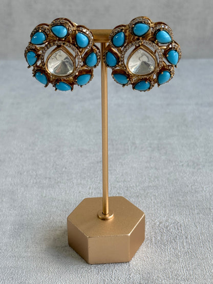 Ayura Designs Giana Stud Earrings – Turquoise Blue & Crystal Kundan with Gold Finish