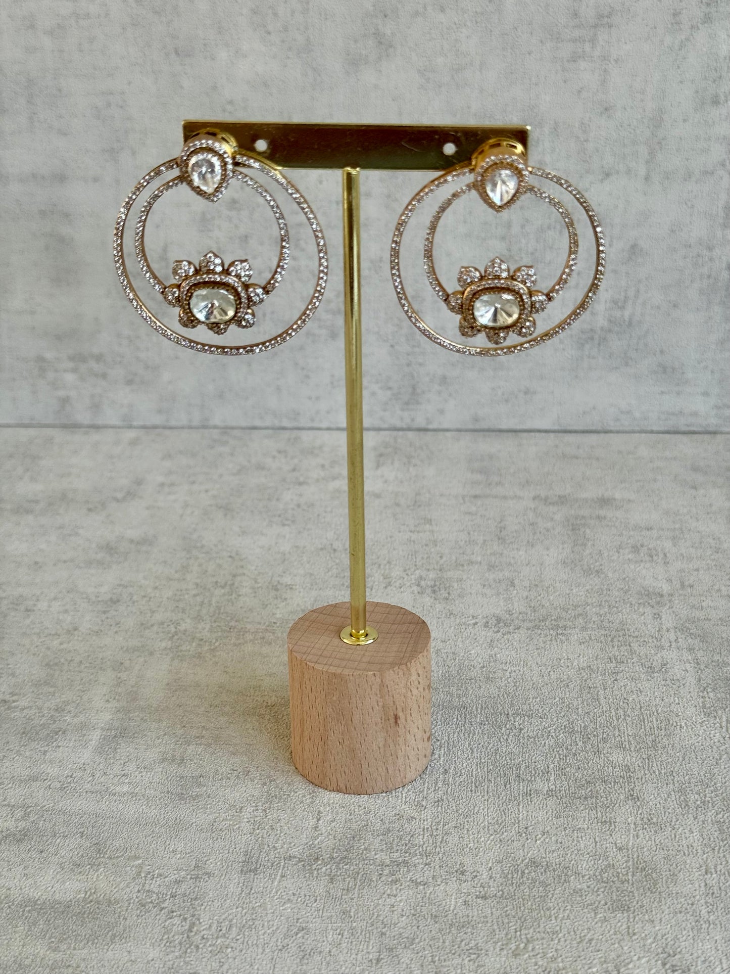 Ayura Designs Eden Hoops – Antique Gold Floral Double Hoops with Moissanite Stones