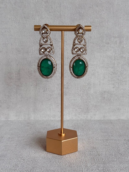 Ayura Designs Sadie Necklace Set with Earrings – Emerald Green Centre Stone, Moissanite Style Stones & Crystal Halo Detailing