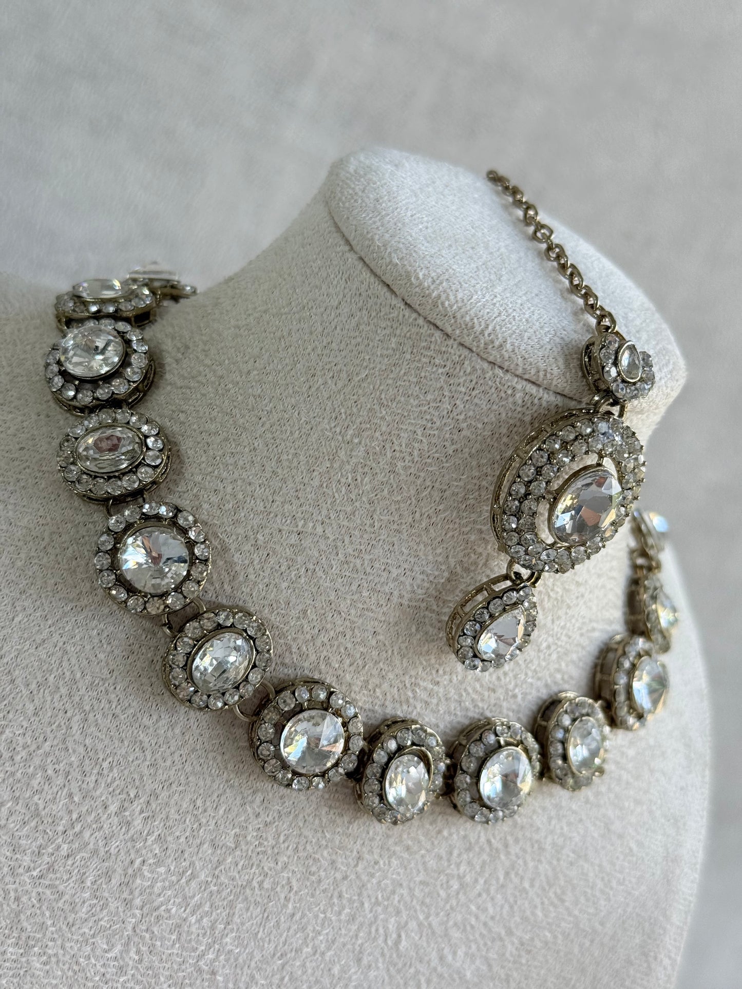 Ayura Designs Eira Necklace Set with Earrings & Tikka – Crystal Stones with Antique Gold Finish