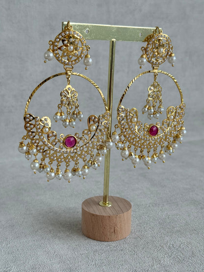 Ayura Designs Arshi Chandbalis – Gold Jadau Ruby Pink & Ivory Pearl Detailing