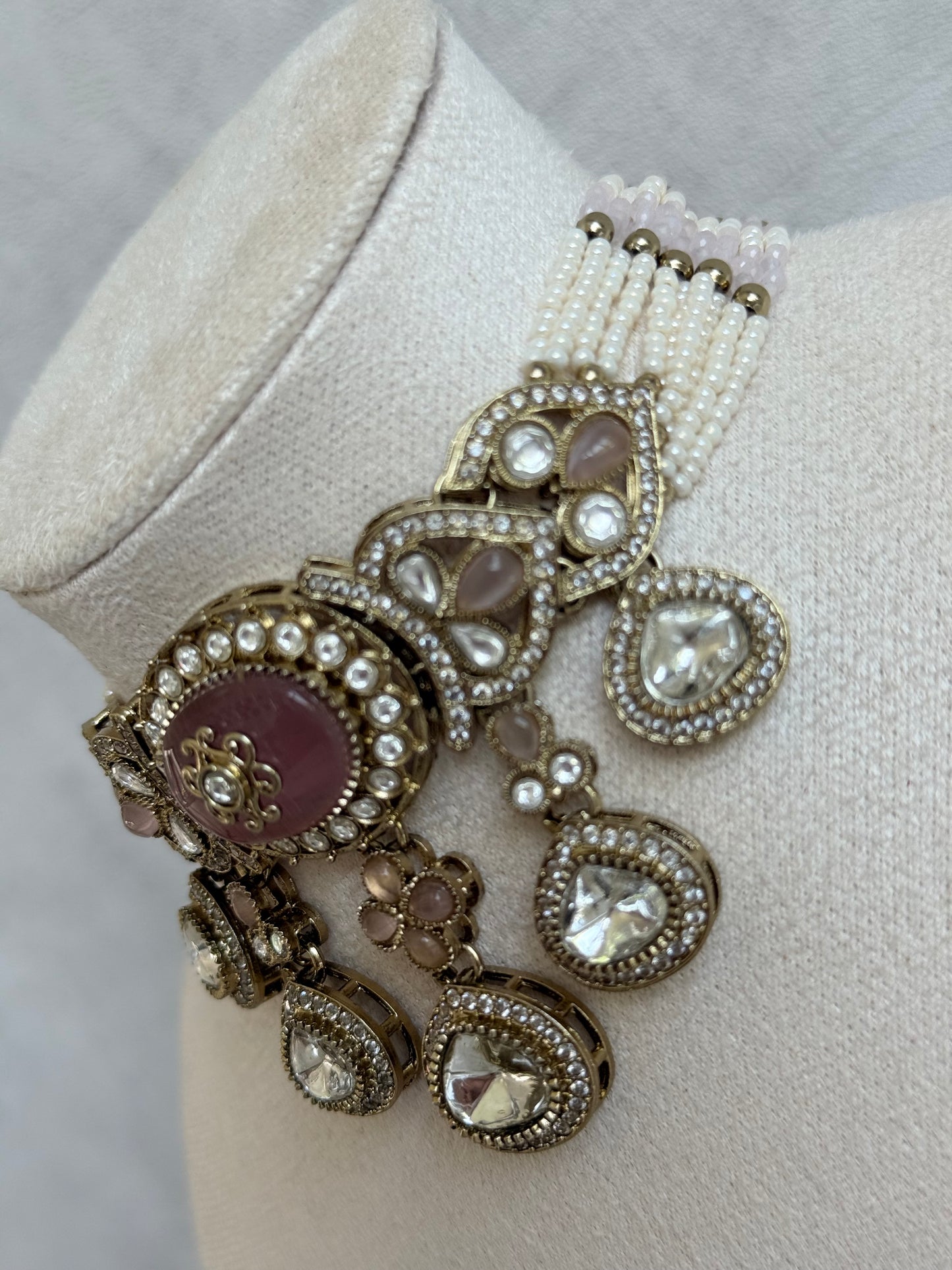 Ayura Designs Myra Choker Set with Earrings & Tikka – Blush Pink Kundan & Pearl Detailing