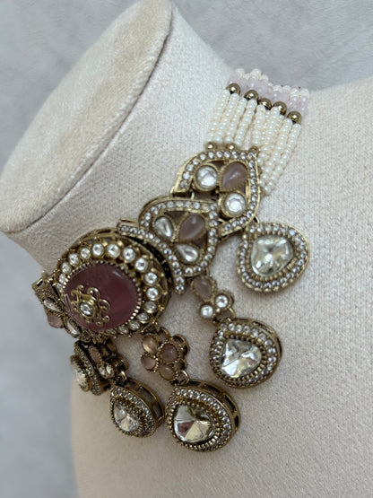 Ayura Designs Myra Choker Set with Earrings & Tikka – Blush Pink Kundan & Pearl Detailing