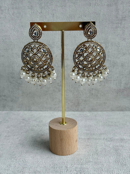 Ayura Designs Tanya Bridal Set with Necklace, Earrings & Tikka – Ivory Pearls, Mirror-Cut Stones & Antique Gold Finish