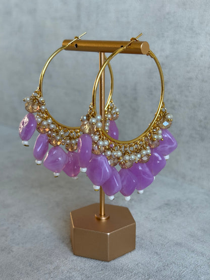 Ayura Designs Heer Balis – Gold Hoops with Lilac Marble Beads, Pearls & Crystal Detailing