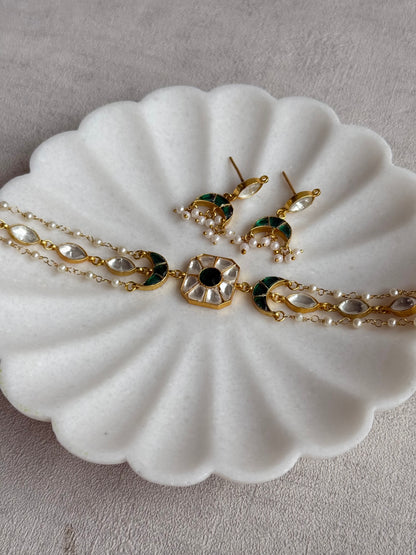 Ayura Designs Mahi Choker Set with Earrings – Meenakari Kundan Emerald Green & Ivory Detailing