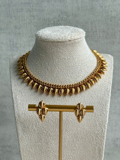 Ayura Designs Hiral Set – Necklace & Earrings with Antique Gold Leaf Motifs