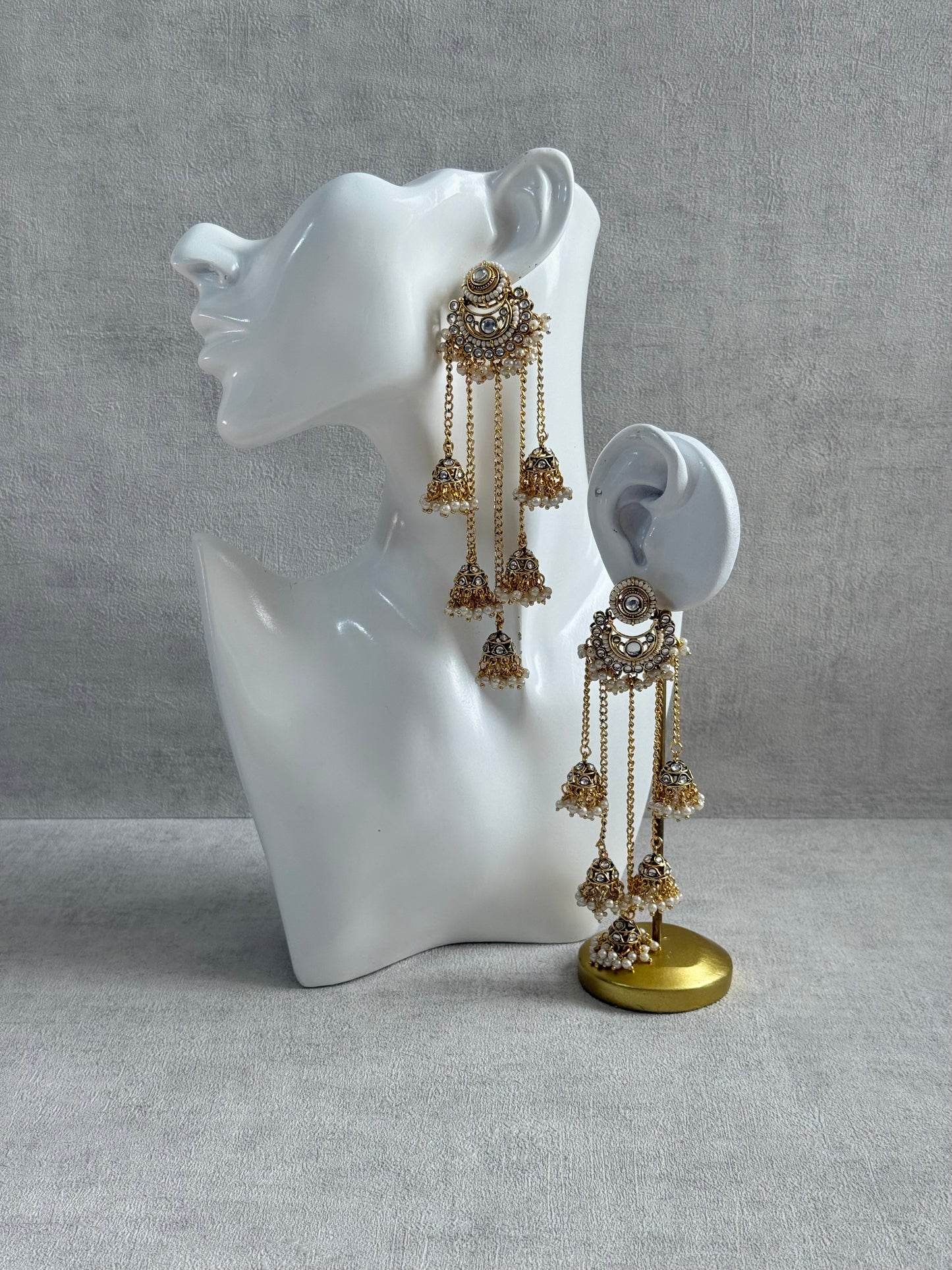 Ayura Designs Sanaya Earrings – Mirror Cut Duster Earrings with Jhumki Drops & Pearl Detailing