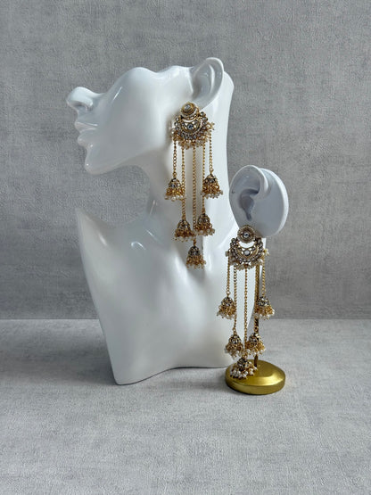 Ayura Designs Sanaya Earrings – Mirror Cut Duster Earrings with Jhumki Drops & Pearl Detailing