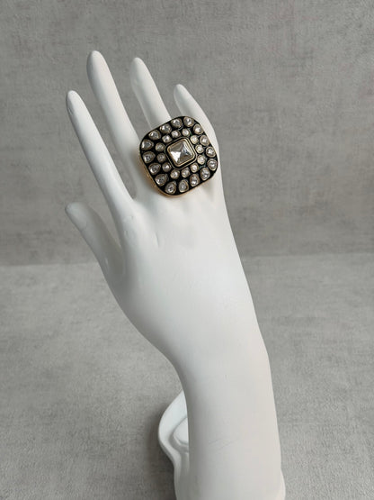 Ayura Designs Arzoo Adjustable Ring – Mirror-Cut Stone Centre with Green Enamel & Crystal Detailing