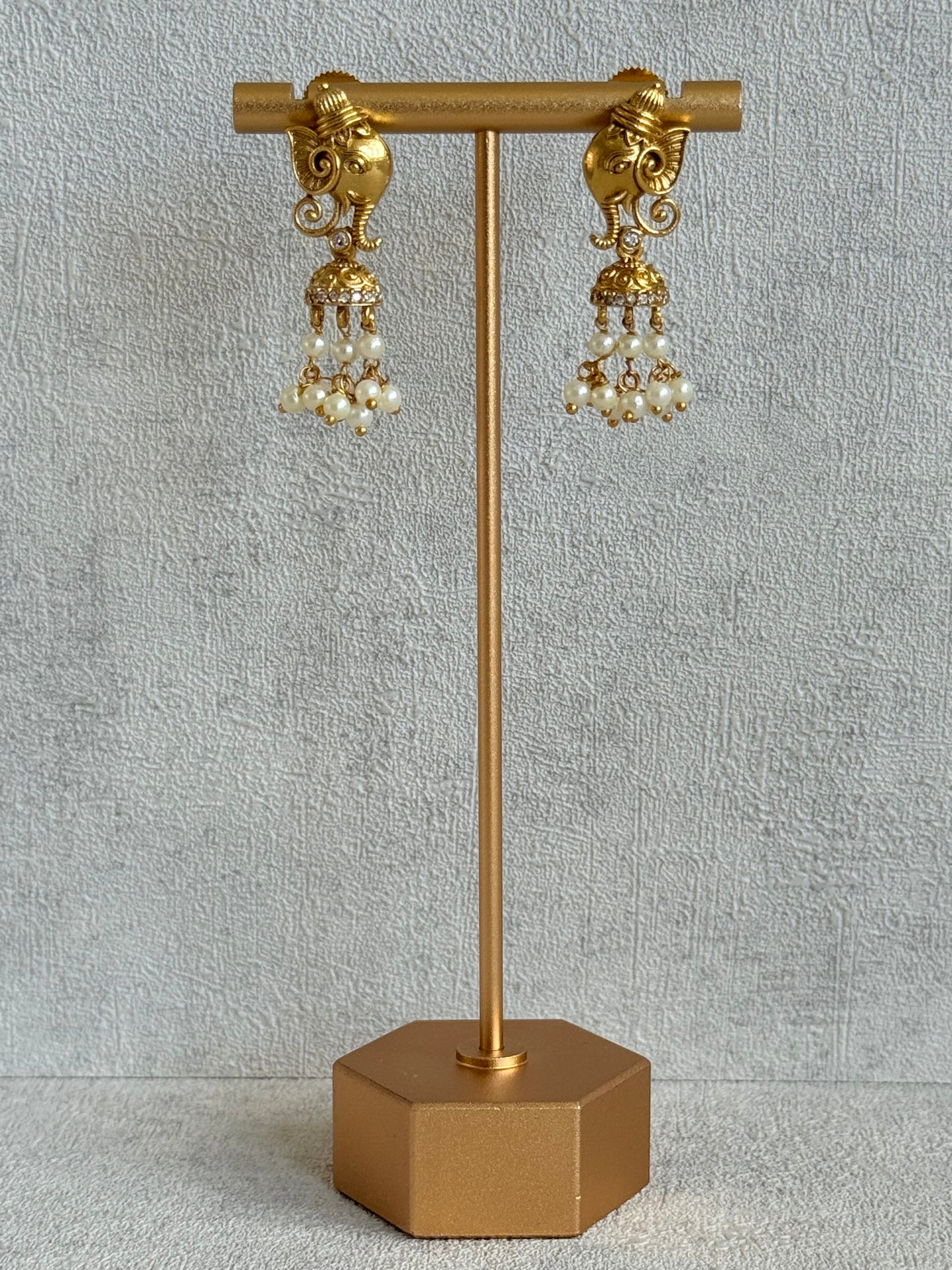 Ayura Designs Wadha Collar Necklace Set with Earrings – Gold Elephant Pendant & White Crystal Detailing
