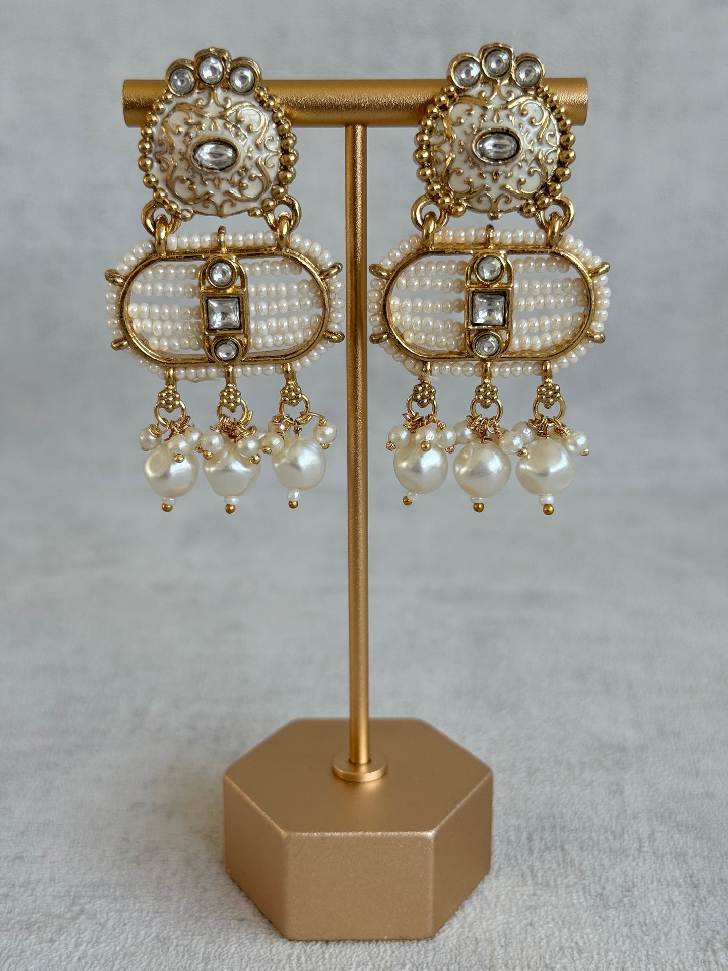 Ayura Designs Krisa Necklace Set with Earrings – Long Kundan Necklace with Pearl Strands & Gold Detailing