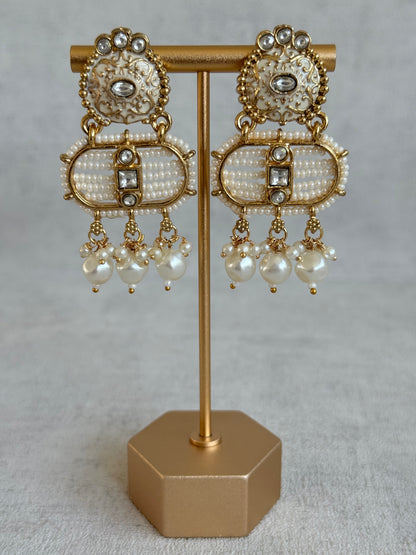 Ayura Designs Krisa Necklace Set with Earrings – Long Kundan Necklace with Pearl Strands & Gold Detailing