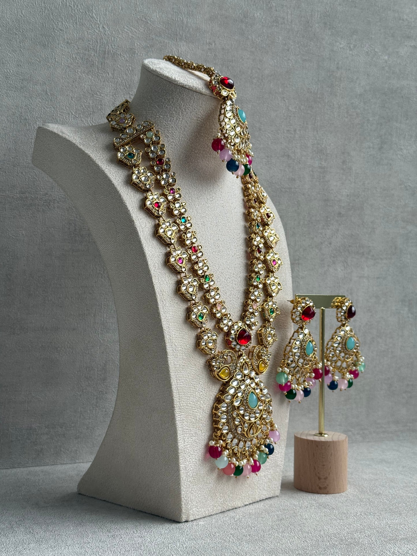 Ayura Designs Javeria Set with Earrings & Tikka – Multicolour Beads, Mirror Kundan & Gold Finish