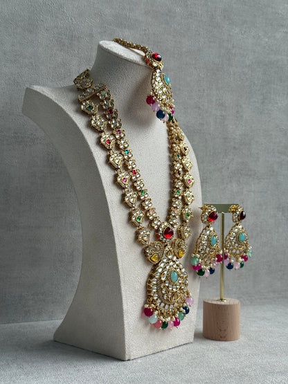 Ayura Designs Javeria Set with Earrings & Tikka – Multicolour Beads, Mirror Kundan & Gold Finish