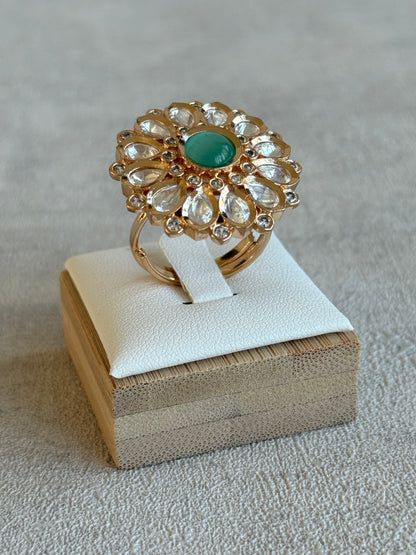 Ayura Designs Luisa Adjustable Ring – Mint Centre Stone with Crystal Petal Detailing