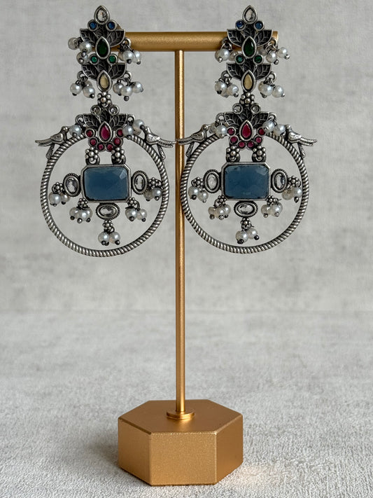 Ayura Designs Katha Earrings – Oxidised Statement Earrings with Multicolour Stonework & Pearl Detailing