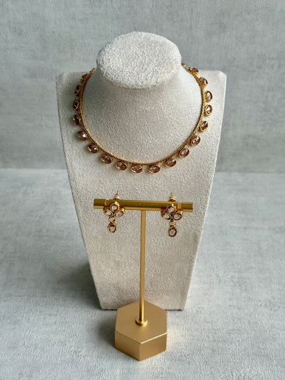 Ayura Designs Dhruvika Set – Necklace & Earrings with Champagne-Toned Stones & Antique Gold Finish