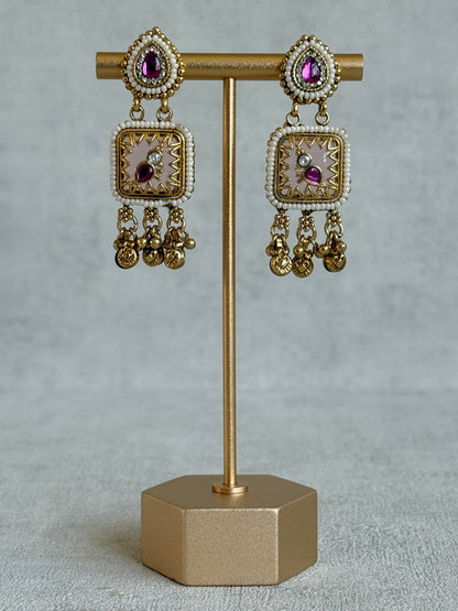 Ayura Designs Inira Drop Earrings – Blush Pink Enamel Bird Earrings with Rani Pink Kundan & Ghungroo Drops