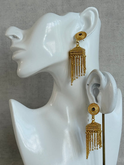 Ayura Designs Raati Jhumkis – Gold Chain Tassel Statement Earrings
