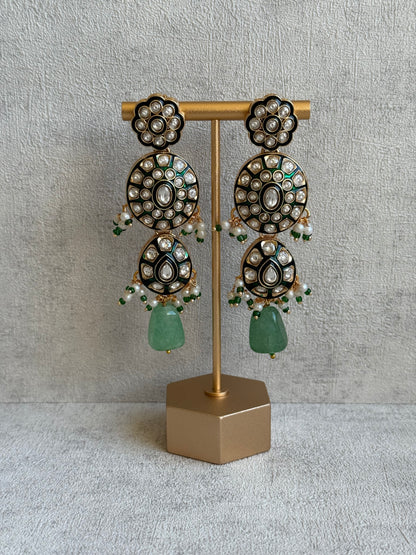 Ayura Designs Sumaira Set with Passa – Necklace, Earrings, Tikka & Passa with Kundan, Green Meenakari Detailing & Jade Green Drops