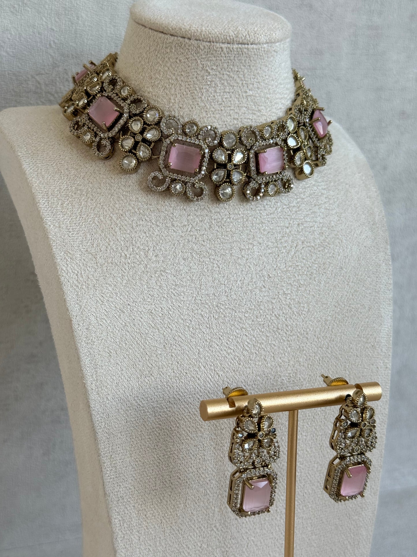 Ayura Designs Celine Set with Earrings – Moissanite Blush Pink Statement Set
