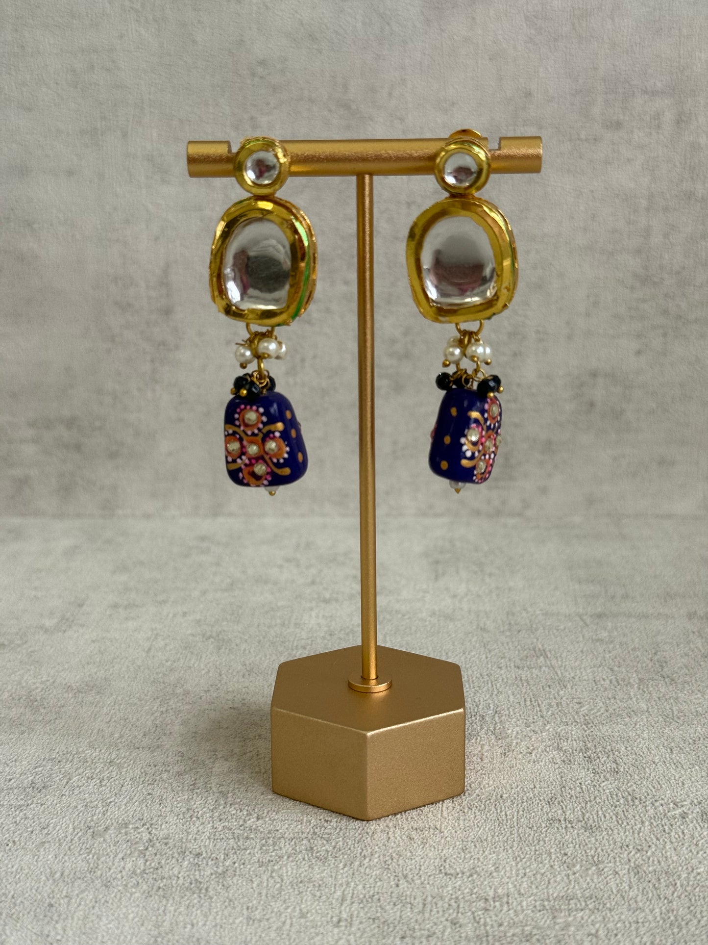 Ayura Designs Omika Set With Necklace And Earrings – Kundan Stones And Navy Blue Meenakari Drops