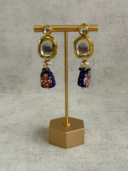 Ayura Designs Omika Set With Necklace And Earrings – Kundan Stones And Navy Blue Meenakari Drops