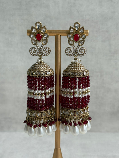 Ayura Designs Sage Earrings – Statement Jhumkis with Mirror-Cut Stones, Pearl Drops & Emerald Green Beads