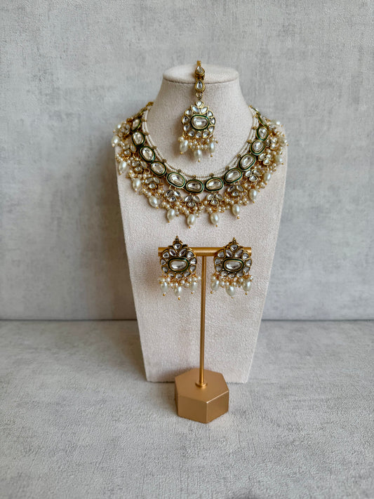 Ayura Designs Raabta Set with Earrings & Tikka – White, Kundan & Pearl Grandeur