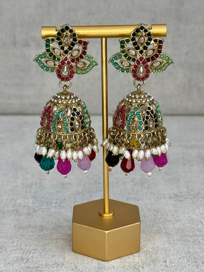 Ayura Designs Wafa Jhumkis – Gold & Multicolor Earrings